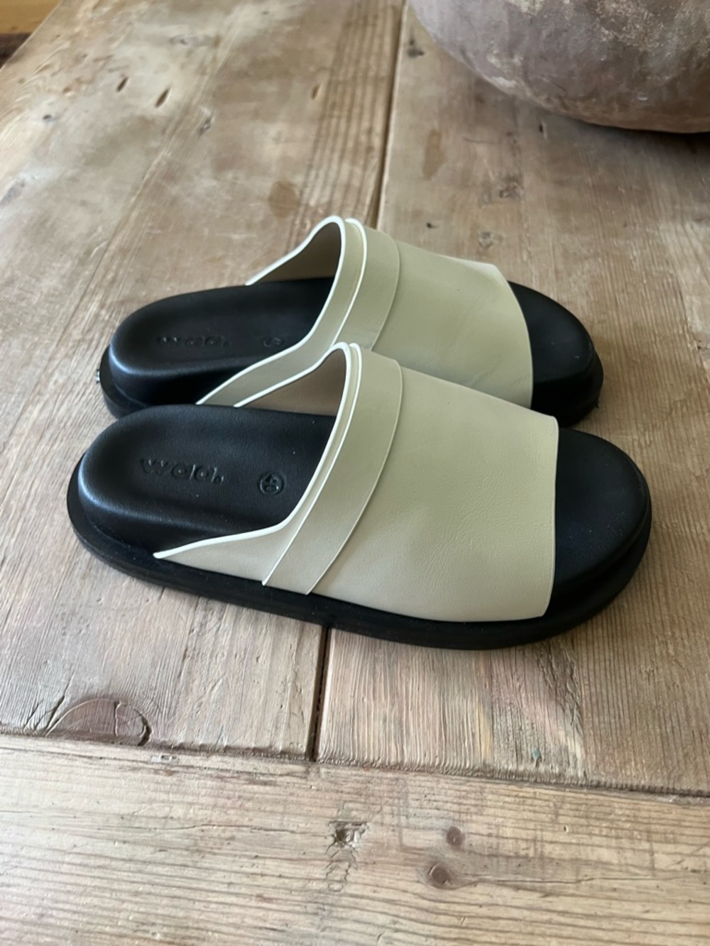 Women’s Cream Slide Sandals with Black Sole - Picture 11 of 16